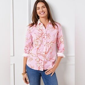 Talbots • Non Iron Floral Pink Red and White Floral Women's Top